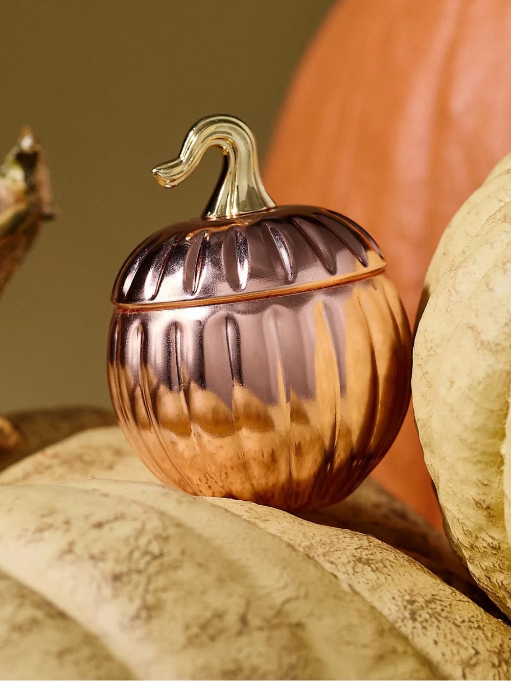 Anthropologie Amber Pumpkin & Spice Copper Pumpkin Candle with Lid